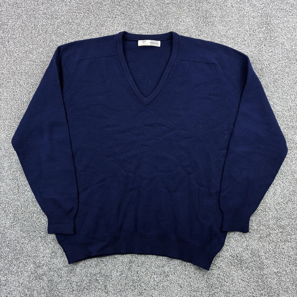 Vintage Braemar Sweater Mens 2XL Navy Blue V-Neck Scotland Lambswool Knit
